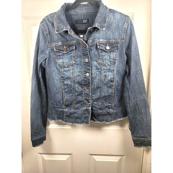 Kut From The Kloth Women's Arielle Distressed Denim Jean Jacket Size M - Picture 1 of 16